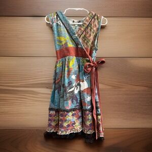 Matilda Jane Size 6 You and Me Adriana Wrap Dress Boho Teal Brown cotton